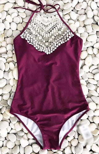 MC Wine Halter One-piece Swimsuit