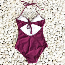 MC Wine Halter One-piece Swimsuit